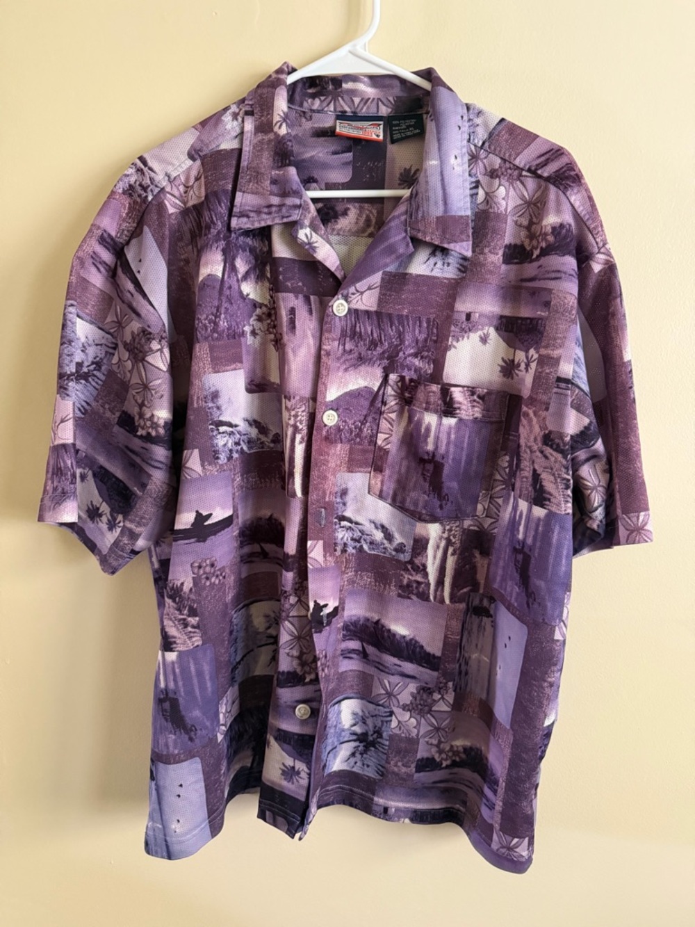 Men's Purple Patchwork Short-Sleeve Button-Down Shirt